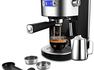 ماكينات Gevi Espresso 20 بار ماكينة صنع قهوة كابتشينو أوتوماتيكية سريعة التسخين مع عصا رغوة الحليب الرغوية للإسبريسو ، خزان مياه قابل للإزالة سعة 1.2 لتر ، نظام مزدوج للتحكم في درجة الحرارة 1350 وات ، أسود