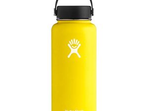 زجاجة ماء من Hydro Flask - من الفولاذ المقاوم للصدأ ومعزولة بالشفط - فم واسع مع غطاء مرن مانع للتسرب - 32 أونصة ، ليمون