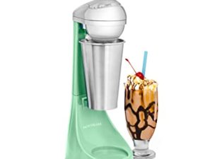 نوستالجيا صانع ميلك شيك كهربائي ثنائي السرعات وخلاط مشروبات ، يتضمن كوب خلط من الفولاذ المقاوم للصدأ 16 أونصة وقضيب ، أخضر اليشم