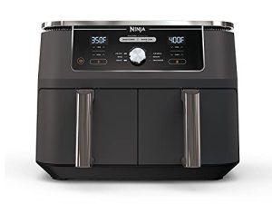 Ninja DZ401 Foodi 10 Quart 6-in-1 DualZone XL 2-Basket Air Fryer مع سلتي قلي مستقلتين وطهي متناسق ولمسة نهائية ذكية للتحميص والشواء والتجفيف والمزيد لوجبات سريعة وسهلة الحجم للعائلة ، رمادي