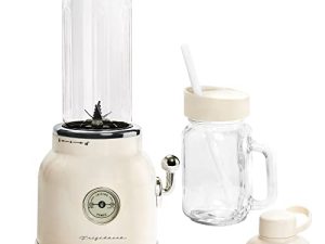 FRIGIDAIRE ESMM100-CREAM Retro Smoothie Maker Blender with Mason Jar ، مثالي للاهتزاز والعصائر ، 300-Watt ، كريم