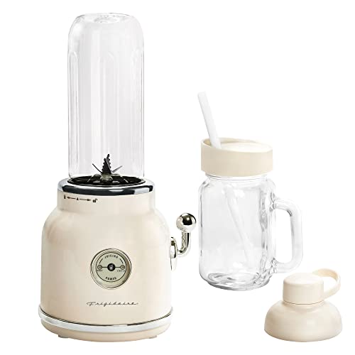 FRIGIDAIRE ESMM100-CREAM Retro Smoothie Maker Blender with Mason Jar ، مثالي للاهتزاز والعصائر ، 300-Watt ، كريم FRIGIDAIRE ESMM100-CREAM Retro Smoothie Maker Blender with Mason Jar ، مثالي للاهتزاز والعصائر ، 300-Watt ، كريم