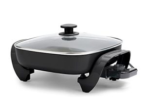 GreenLife Healthy Ceramic Nonstick ، مقلاة كهربائية مربعة مقاس 12 بوصة 5QT بغطاء زجاجي ، آمن للغسل في غسالة الأطباق ، تحكم في درجة الحرارة قابل للتعديل ، خالٍ من PFAS ، أسود