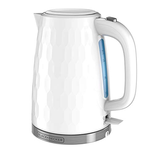 BLACK + DECKER Honeycomb Collection غلاية كهربائية لاسلكية سريعة الغليان 1.7 لتر مع لمسة نهائية فاخرة ، أبيض ، KE1560W BLACK + DECKER Honeycomb Collection غلاية كهربائية لاسلكية سريعة الغليان 1.7 لتر مع لمسة نهائية فاخرة ، أبيض ، KE1560W