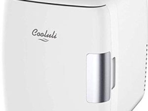 ثلاجة صغيرة من Cooluli Skincare لغرفة النوم - للسيارة ، مكتب وغرفة النوم - 4 لتر / 6 عبوات كهربائية محمولة في مبرد وتدفئة للطعام والمشروبات والتجميل والمكياج - 12 فولت تيار متردد / تيار مستمر وخيار USB حصري ، أبيض