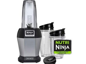 Ninja BL455_30 Nutri Professional Personal Blender Bonus Set مع 3-Sip & Seal Single Serves (12 ، 18 ، 24 أونصة) وكتاب طبخ 75 وصفة ، فولاذ مقاوم للصدأ / أسود