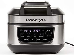 مقلاة PowerXL Grill Air Fryer كومبو 6 QT 12 في 1 شواية داخلية ، مقلاة هوائية ، طباخ بطيء ، تحميص ، خبز ، 1550 وات ، لمسة نهائية من الفولاذ المقاوم للصدأ (قياسي)