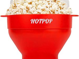 جهاز صنع الفشار بالميكروويف الأصلي من Hotpop وصانع الفشار من السيليكون ووعاء قابل للطي وخالي من البيسفينول A وآمن للغسل في غسالة الأطباق - 20 لونًا (أحمر)