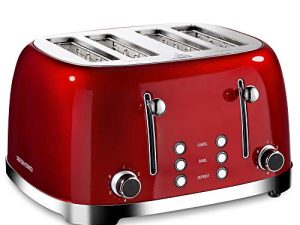 REDMOND 4 Slice Toaster Retro Stainless Steel Toaster with Bagel Defrost Cancel، 6 Browning Settings، Red، ST033