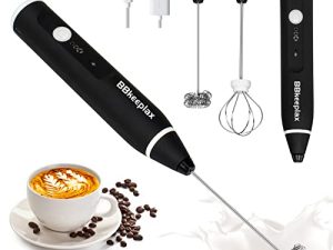 ماكينة صنع الرغوة المحمولة باليد من Milk Frother - خلاط مشروبات USB قابل لإعادة الشحن مع 2 خفقان من الفولاذ المقاوم للصدأ 3 سرعات قابلة للتعديل لصنع رغوة الكابتشينو والشوكولاتة الساخنة وميلك شيك ومزيج البيض (أسود)