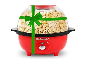 Elite Gourmet EPM330R Automatic Stirring Popcorn Maker Popper ، آلة فشار كهربائية بالزيت الساخن مع غطاء قياس ووعاء مدمج قابل للانعكاس ، رائع للحفلات المنزلية للأطفال ، معتمد من ETL ، أحمر