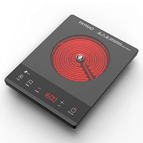 PAYISHO 1600W موقد كهربائي واحد ، موقد كهربائي محمول للطبخ ، موقد الأشعة تحت الحمراء ، إعداد 24 ساعة ، سطح زجاجي كريستالي رمادي متوافق مع جميع أدوات الطهي رمادي PAYISHO 1600W موقد كهربائي واحد ، موقد كهربائي محمول للطبخ ، موقد الأشعة تحت الحمراء ، إعداد 24 ساعة ، سطح زجاجي كريستالي رمادي متوافق مع جميع أدوات الطهي رمادي