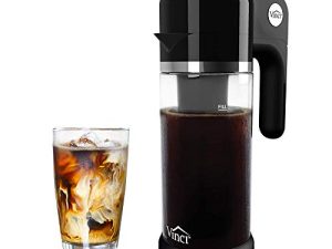 VINCI Express Cold Brew صانعة قهوة كهربائية حاصلة على براءة اختراع ، مشروب بارد في 5 دقائق ، 4 إعدادات لقوة التخمير ودورة تنظيف ، سهلة الاستخدام والتنظيف ، إبريق زجاجي ، 1.1 لتر (37 أونصة سائلة)
