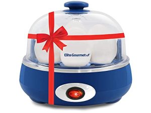 Elite Gourmet EGC322CBL Easy Egg Cooker بسعة 7-Egg ، طرية ، متوسطة ، طباخ البيض المسلوق جيدًا مع إيقاف تلقائي ، كوب قياس مضمن ، خالٍ من BPA ، أزرق كلاسيكي