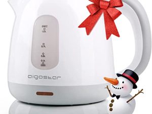 Aigostar Juliet - غلاية شاي كهربائية صغيرة ، 1.0 لتر ، غلاية مياه كهربائية محمولة خالية من BPA ، 1100 وات ، رمادي وأبيض