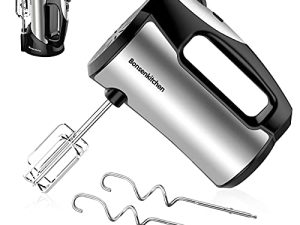 خلاط يدوي كهربائي ، خلاط يدوي قوي من Bonsenkitchen مع محرك توربو شديد التحمل 5 سرعات 300 وات ، قاعدة تخزين خفيفة الوزن 4 ملحقات من الفولاذ المقاوم للصدأ لكريمة الخفق والدقيق ومضرب الطعام