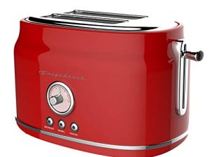 Frigidaire ETO102-RED Retro Wide 2-Slice Toaster مثالية للخبز ، الكعك الإنجليزي ، الكعك ، 5 مستويات براوننج ، 900 واط ، أحمر