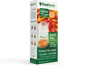 أكياس تعبئة بسعة 1 جالون من FoodSaver سهلة التعبئة | الدرجة التجارية وقابلة لإعادة الاستخدام | 10 عد ، جالون واحد ، شفاف