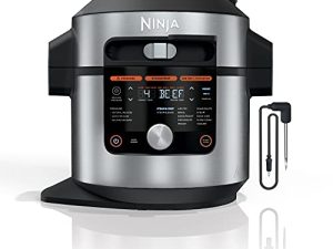 Ninja OL701 Foodi 14-in-1 SMART XL 8 Qt. مقلاة بخار في قدر الضغط مع SmartLid ومقياس حرارة + تحرير تلقائي للبخار ، تلك المقلاة بالهواء ، والأدلة والمزيد ، بسعة 3 طبقات ، 5 Qt. سلة هش ، فضي / أسود