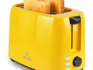 iSiLER 2 Slice Toaster ، 1.3 بوصة محمصة بفتحة عريضة مع 7 إعدادات للظل وخبز مزدوج الجانب ، محمصة خبز مدمجة مع صينية فتات قابلة للإزالة ، معتمدة من UL ، وظيفة إلغاء التجميد لإعادة التسخين باللون الأصفر