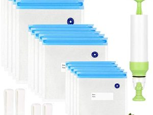 أكياس تخزين الطعام من Sous Vide 20 عبوة قابلة لإعادة الاستخدام أكياس تخزين الطعام مع 3 أحجام أكياس طعام مفرغة ، 1 مضخة يدوية ، 4 مشابك إغلاق لتخزين الطعام والطهي بالفيديو