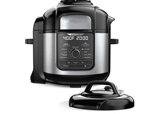 Ninja FD401 Foodi 12-in-1 Deluxe XL 8 qt. طنجرة ضغط ومقلاة تعمل بالبخار ، بطيئة الطهي ، يحرق ، سوتيه ، يجفف والمزيد ، ب 5 كوارت. سلة هش ، رف فاخر قابل للعكس وكتاب وصفات ، فضي