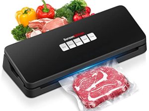 Bonsenkitchen آلة ختم الفراغ للأطعمة ، آلة ختم الهواء مع أطقم السدادة ، مع نظام ختم الهواء مع 3 أوضاع للطعام ، سدادة تفريغ الطعام لحفظ الطعام مع 15 كيسًا من فراغ الختم ، أسود