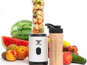 Moss & Stone Personal Blender Single Serve Shake & Smoothies Maker with Portable Travel Sport Bottle - Mini Juicer، Single Serve Blender for Smoothies and Shakes - Bottle 20 oz أبيض وأسود)