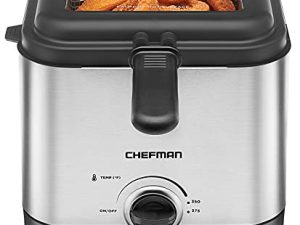 Chefman Fry Guy ، الأكثر إحكاما وملاءمة لطعام الراحة المقلية العميقة ، سلة على طراز المطعم بسعة 1.6 كوارت ، نافذة سهلة الرؤية وتحكم في درجة الحرارة قابل للتعديل حتى تتمكن من الطهي بشكل مثالي