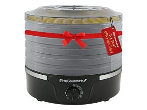 Elite Gourmet EFD319BNG Food Dehydrator ، 5 صواني خالية من مادة BPA 11.4 بوصة قابلة للتعديل للتحكم في درجة الحرارة ، متشنج ، أعشاب ، فواكه ، خضروات ، وجبات خفيفة مجففة ، أسود ورمادي ، 5 صواني