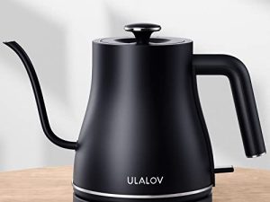 غلاية Ulalov الكهربائية ذات الرأس المنحنية ، غلاية الماء الساخن فائقة الغليان ، 100٪ من الفولاذ المقاوم للصدأ لصب القهوة والشاي ، تصميم مقاوم للتسرب ، إيقاف تلقائي للحماية من الجفاف ، 1200 واط - 0.8 لتر ، أسود غير لامع