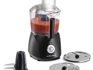محضر طعام 10 أكواب ومفرمة خضروات من هاميلتون بيتش ChefPrep مع 6 وظائف للفرم والهرس والتقطيع والتقطيع إلى شرائح والتجعيد ، أسود (70670)