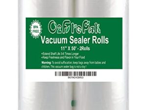 O2frepak 2Pack (إجمالي 100 قدم) 11x50 رولز أكياس سدادة تفريغ الهواء رولز مع BPA خالية من BPA ، أكياس تخزين سدادة الطعام شديدة التحمل ، لفافة مقطعة إلى حجم ، رائعة للفيديو Sous