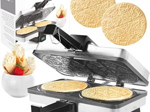 CucinaPro Krumkake Baker By Cucina Pro - 100٪ غير لاصق ، يجعل اثنين من بسكويتين تشبه البيتزا من Krumkake ، رائعة لحشو الكانولي والمخاريط