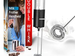 جهاز صنع رغوة الحليب من فيتول لجهاز صنع رغوة القهوة محمول باليد مع حامل - خفاقة مزدوجة لعصا رغوة القهوة وخلاط المشروبات ، يعمل بالبطارية رغوة الحليب ، محرك كهربائي لللاتيه ، الماتشا ، الشوكولاتة الساخنة ، البروتين