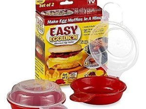 LI&HI Easy Eggwich Microwave Egg Cooker ، أحمر وشفاف