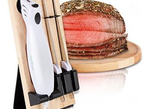 مجموعة سكاكين تقطيع الطعام الكهربائية المحمولة NutriChef PKELKN16 مع شفرات الخبز والنحت ، حامل خشبي ، مقاس واحد ، أبيض (عبوة من 4)