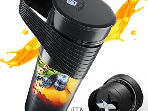 Xibonol Portable Blender ، Blender for Shakes and Smoothies ، 16 Oz قابل لإعادة الشحن خلاط شخصي من النوع C ، خلاط صغير مع أربع شفرات حادة للغاية ، زجاجة خلاط متعددة الوظائف وخالية من BPA - مثالية للسفر والجيم والمكتب (أسود)