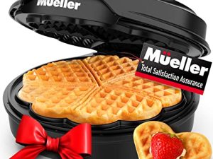 Mueller WaffleWiz Waffle Maker ، أطباق طهي غير لاصقة ، صانعة الوفل على شكل قلب صغير ، 5 بسكويتات الوفل في وقت واحد ، مكواة وافل صغيرة الحجم وسهلة التنظيف ، 900 وات ، أسود