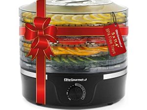 Elite Gourmet EFD319 Food Dehydrator ، 5 صواني خالية من مادة BPA 11.4 بوصة قابلة للتعديل للتحكم في درجة الحرارة ، متشنج ، أعشاب ، فواكه ، خضروات ، وجبات خفيفة مجففة ، أسود