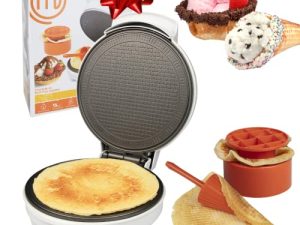ماكينة صنع مخروط وافل ووعاء MasterChef - تتضمن أسطوانة تشكيل وضغط وعاء - مكواة خبز مخروطية الآيس كريم محلية الصنع ، جهاز مطبخ ممتع لحفلات الأعياد وتقديم الهدايا